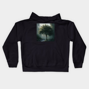 Gorgeous Green Tree on a Foggy Morning Kids Hoodie